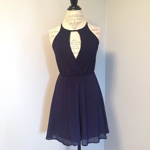 Formal Navy Keyhole Dress w/ Cinched Elastic Waist
